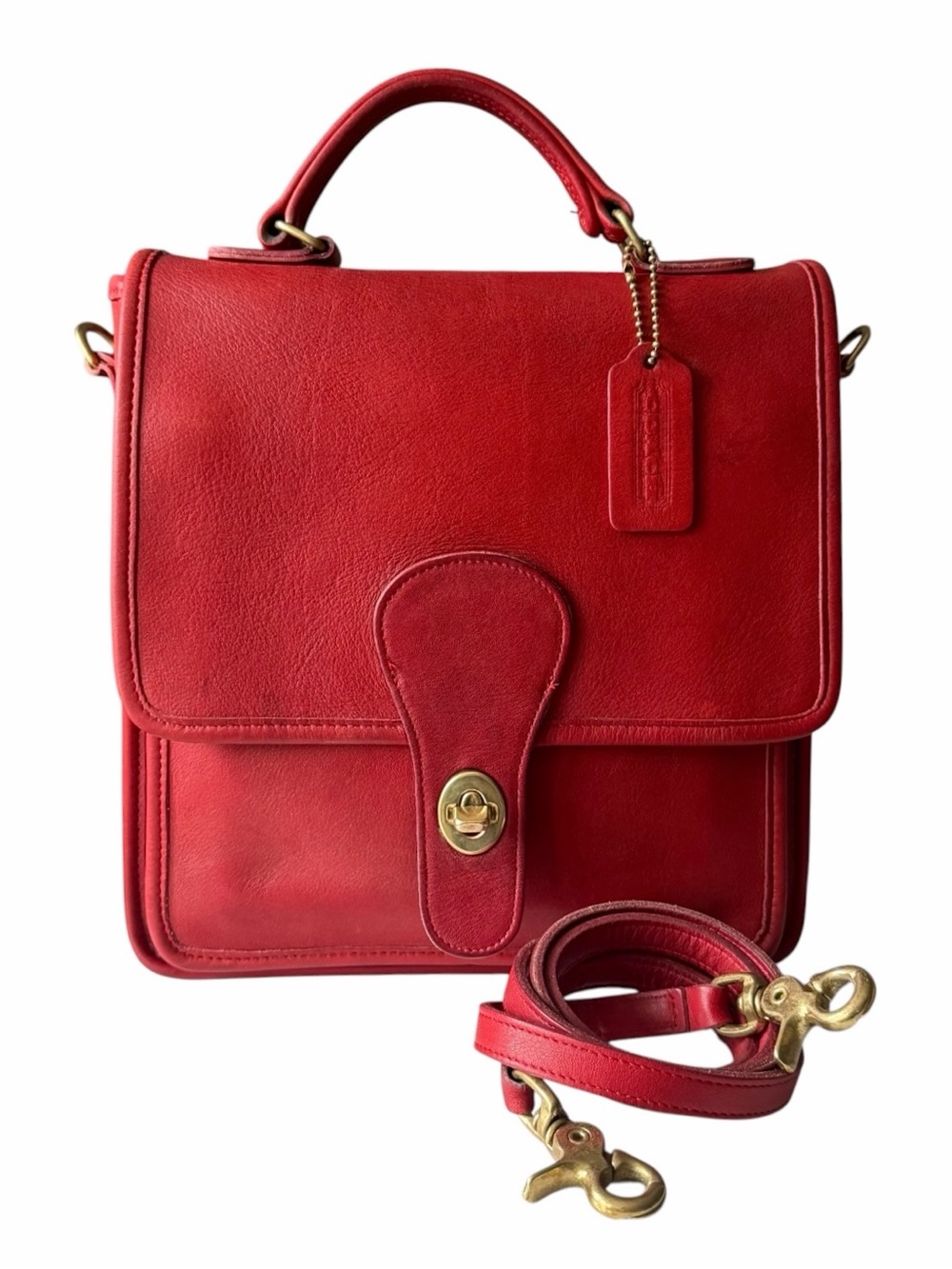 Vintage Coach 5130 Station Bag Red Leather USA Top Handle Crossbody includes COA